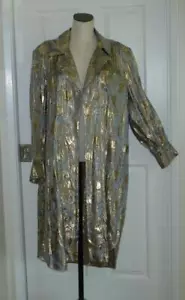 Vtg 70s Frank Usher London Rayon Metallic Gold Lame Mod Floral Paisley Duster OS - Picture 1 of 24