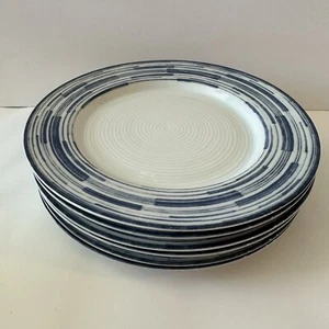 DANSK White Center CENTRA BLUE Blue Rings on Rim 8.75" LUNCH PLATES Set of 6 - Picture 1 of 5