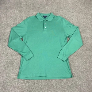 Lands' End Mens Medium 38 40 Long Sleeve Polo Shirt Green Cotton - Picture 1 of 7