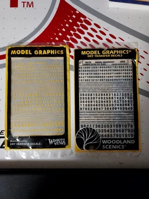 Lot of 2 Woodland Scenics Dry Transfer Decals. Black. Yellow. - Image 1 of 4