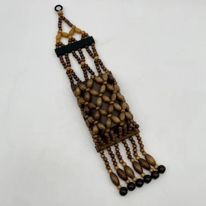 VINTAGE Folk Art Wood Beaded Wall Pocket Hanging Vase MCM BOHO Geometric - Picture 1 of 11