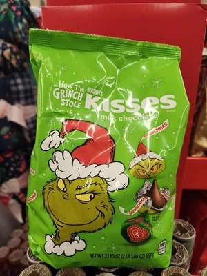 Caramelo de Navidad Hershey's Kisses Grinch chocolate con leche, bolsa a granel 33,85 oz Foto 1 de 4