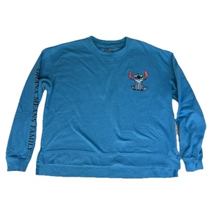 Disney Stitch Ohana Means Family Youth Sweatshirt Blue Size L 11/13 Long Sleeve - Picture 1 of 7
