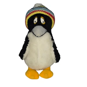 Russ Berrie Sea World Penguin Plush with Colorful Striped Knit Hat 10in Vtg 1981 - Picture 1 of 11
