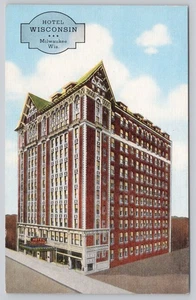 Hotel Wisconsin Milwaukee Wisconsin Historic 450 Room Downtown Linen Postcard - Picture 1 of 2