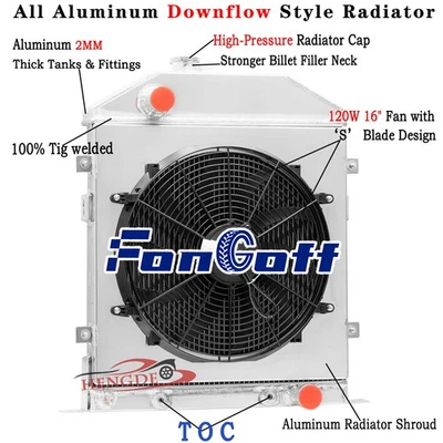 3 Rows Radiator Shroud Fan For 1942-1948 Ford Pickup Mercury Base Chevy GM V8 Foto 1 de 4