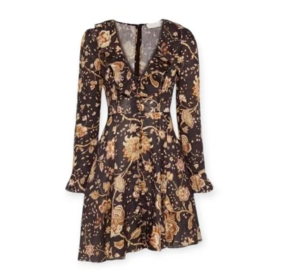 Zimmermann Dress 14 Size 3 Size L Mini Floral Veneto Ruffle Trims Linen US 10  - Image 1 of 4