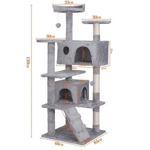55" Cat Tree Scratching Condo Kitten Activity Tower Playhouse W/ Cave Indoor - Picture 1 of 18