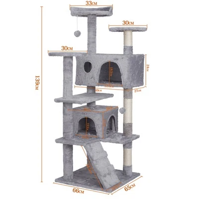 55" Cat Tree Scratching Condo Kitten Activity Tower Playhouse W/ Cave Indoor - Image 1 of 4