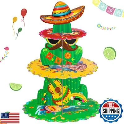 Lukinuo Fiesta Fiesta Decoraciones 3 Niveles Mexicano Cupcakes Soporte Taco Fiesta Cactus Foto 1 de 4
