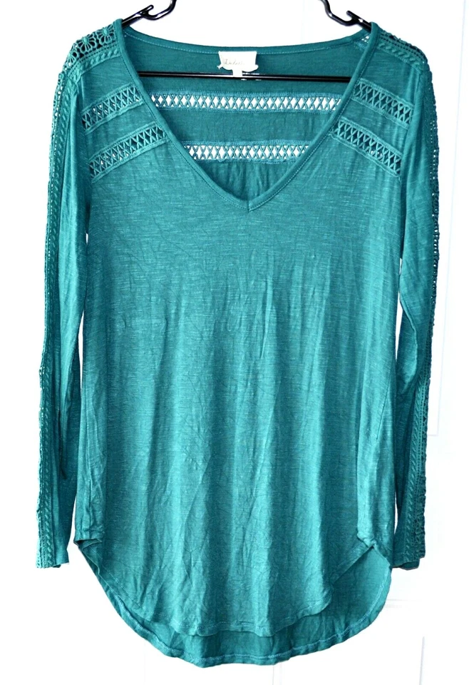 Anthropologie Deletta Size S Green Long Sleeve Open Weave Top - Image 1 of 4
