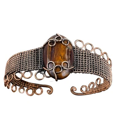 Regalo para mujeres Joyería Envuelto en Alambre Puño Ajustable Cobre Rojo Piel de Serpiente Jaspe Foto 1 de 4