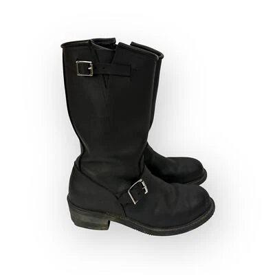 Botas masculinas de couro vintage Carolina Shoe EUA biqueira de aço alta preta engenheiro tamanho 7 R - Imagem 1 de 4