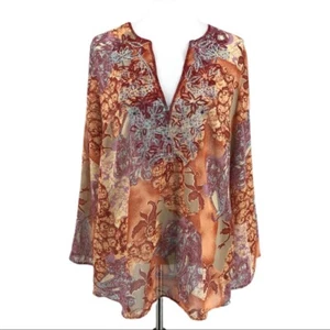 Women's Lane Bryant Orange Floral Beaded V-Neck Tunic sz 14/16 - Bild 1 von 7