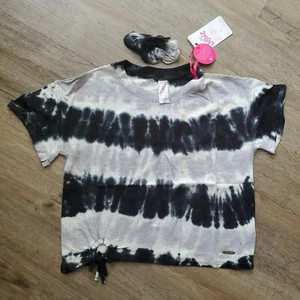 Justice For Girls Size 7/8 S Tie-dye Shirt gray black Hair band short sleeve  - Picture 1 of 6