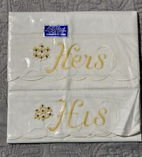 Vtg Set of 2 Hand-Embroidered Flowers His & Hers Pillowcases
