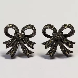 Judith Jack Ribbon Bow Earrings Post Pierced Sterling Silver Marcasite 2.5 Grams - Picture 1 of 14