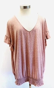 NWT SONOMA Women Short Sleeve Pullover V-Neck Elastic Waist Rose Pink Shirt 4X - Picture 1 of 11