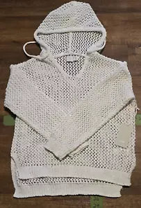 JOIE Open knit Crochet Silver Shimmer V-Neck Hoodie Sweater Top Small NWT - Picture 1 of 7