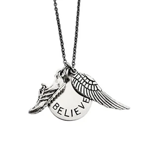 RUN BELIEVE FLY Necklace with 18 inch gunmetal chain~Handmade Runner Necklace - Picture 1 of 4