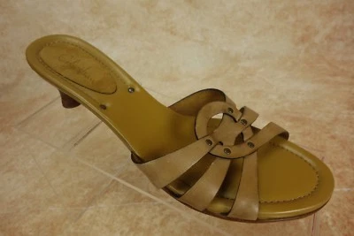Sandalia de cuero tostado Cole Haan punta abierta zapatos de tacón de gatito para mujer talla 6,5AA Foto 1 de 4