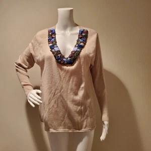 Tibi Pullover Kaschmirmischung mit Schmucksteinen hellbraun L - Bild 1 von 6