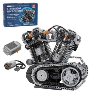 Engine Model Harley MOC Motor V2 Engine 8-Valve Four-Stroke 1653PCS diy V2 Engi - Foto 1 di 10