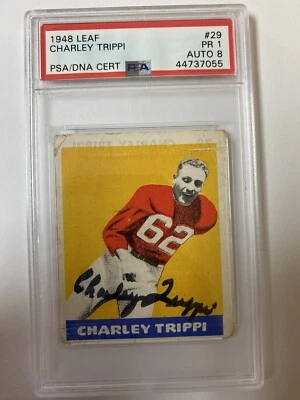 1948 Leaf #29 Charley Trippi Signed HOF Rookie Card PSA 1 Auto 8 Cardinals - Image 1 of 2