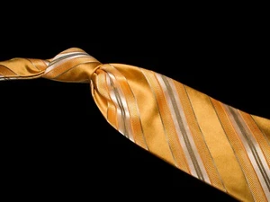 Ermenegildo Zegna Seidenkrawatte Gold Braun Streifen Herren Luxus Krawatte Italien - Bild 1 von 5