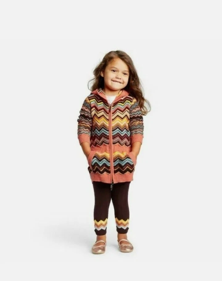 NUEVO CON ETIQUETAS Missoni Chaqueta Suéter con Capucha para Niña Talla XS Cremallera Completa Tejido Chevron Boho Otoño Foto 1 de 4