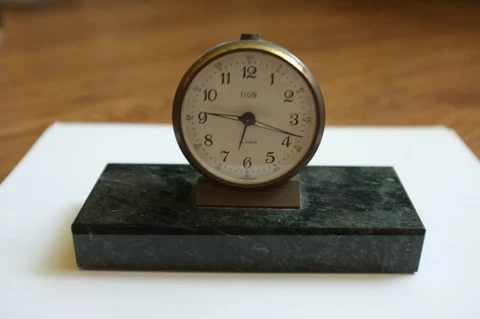 Elgin desk alarm clock, marble base, very nice! Ticks a bit Cover
