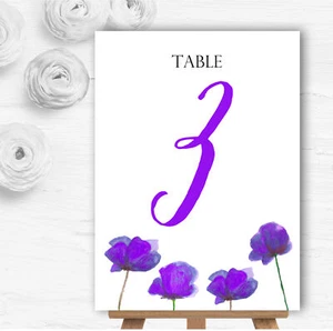 Stunning Watercolour Poppies Purple Personalised Wedding Table Number Name Cards - Picture 1 of 1