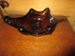 Vintage BROWN Abstract Leaf Shaped ART GLASS BOWL - JJ - 1970's - Picture 1 of 4