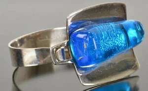Modernist Bracelet Aqua Blue Stone Signed, Stamped w/Dollar Sign BEAUTIFUL! - Picture 1 of 8