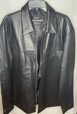 Abrigo de cuero negro Steve Madden para hombre talla grande Foto 1 de 4