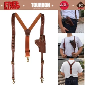 Tourbon Leather Suspender Pistol Handgun Holster Y-Shape Concealed Vest Ammo Bag - Picture 1 of 24