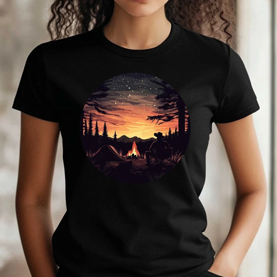 Frauen T-Shirt Cowboy Camping Motiv Baumwolle Größe S bis 3XL - Bild 1 von 1