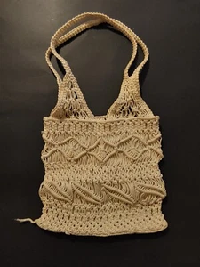 VTG - Woven Cream color Shoulder Bag Purse -Cloth Inner Lining- 11in x 10in Tall - Picture 1 of 13