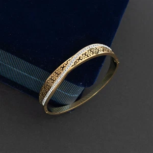Elegantes Damen Armband Armreif aus Edelstahl – Blumen Strass Goldfarben Neu - Bild 1 von 5