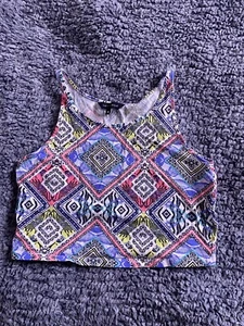 New Look Multicoloured Geometric Pattern Crop Top Size 10 - FINAL OFFER PRICE - Picture 1 of 6