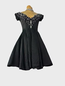 Vestido corto de fiesta London Designer DAVID FELDEN AÑOS 80 alta costura seda perla cuentas - Imagen 1 de 6