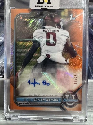 Jaylen Watson 2022 Bowman University Chrome Orange Refractor Auto Autograph /25 - Image 1 of 2