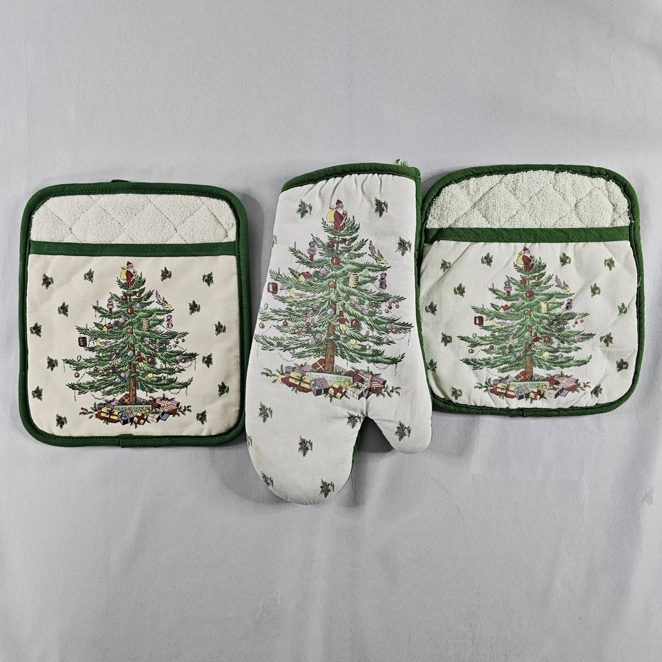 Guante para horno Spode árbol de Navidad y 2 soportes para olla 1 soporte para olla no está usado LEER⬇ Foto 1 de 4