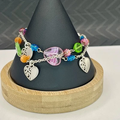 "Brazalete Brighton Deco brillante multicolor con cuentas corazones de plata 7-8""" Foto 1 de 4