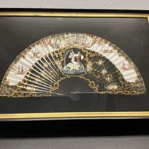 Vintage Handbemalter Handfächer im Schattenkasten - Holz & Stoff - Bild 1 von 7