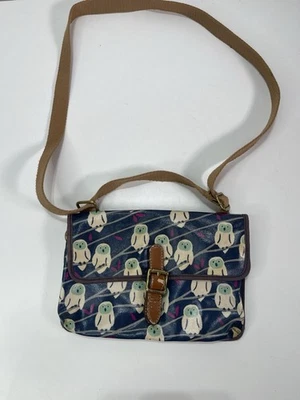 Lindo bolso bandolera pequeño con estampado de búho azul marino fósil bohemio Foto 1 de 4