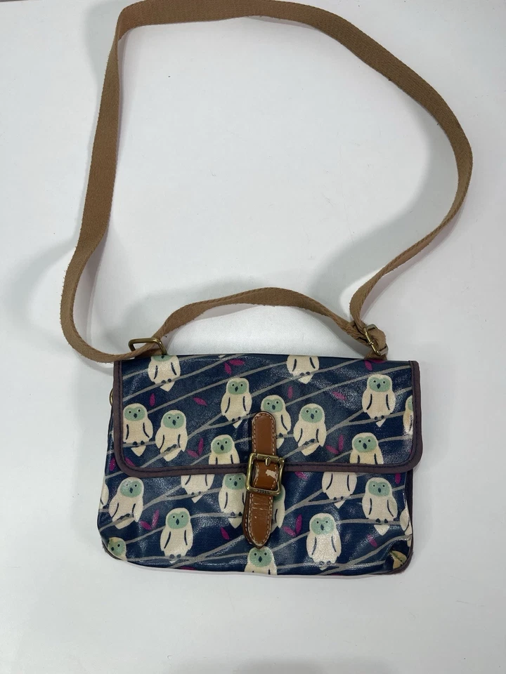 Lindo bolso bandolera pequeño con estampado de búho azul marino fósil bohemio Foto 1 de 4