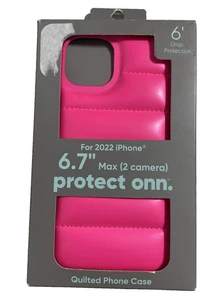 Quilted Phone Case for iPhone 14 Plus Neon Hot Pink Puffer NEW - Picture 1 of 6