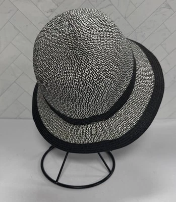 Sombrero estilo cubo de paja múltiple a rayas blancas y negras vintage Hove para mujer Foto 1 de 4