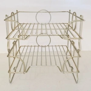 Mid Century Modern 2 Tier Metal Wire Office Desk Top Paper File Holder Organizer - Picture 1 of 11